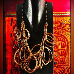 Wood bead loop statement necklace